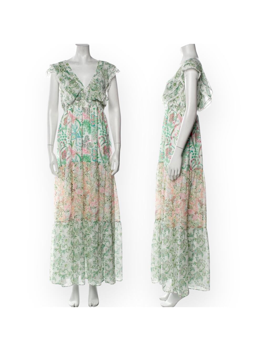HOUSE OF HARLOW PaisleyTiered Maxi Dress Fairy Beach Boho V-Back Cottagecore